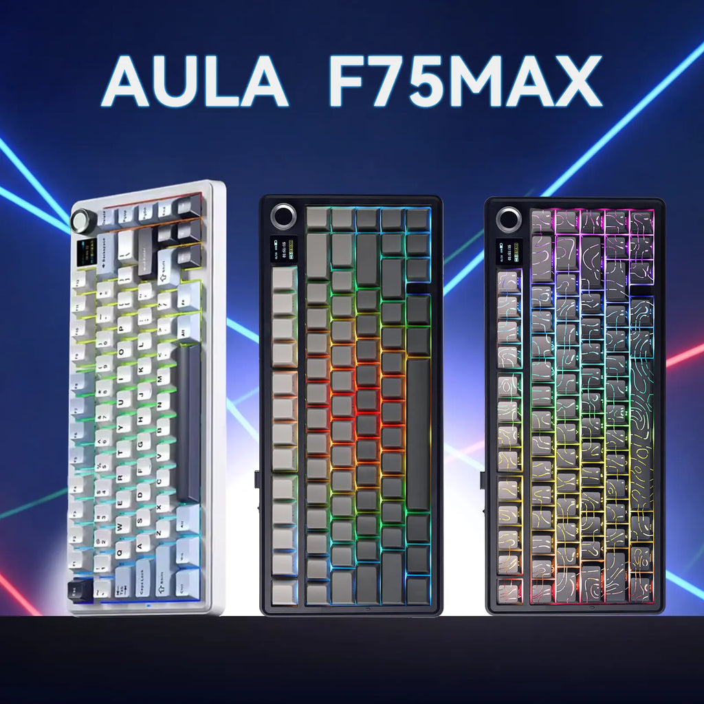 Aula F75 MAX Wireless Mechanical Game Keyboard - 75% Layout, Hot Swappable, Lighted RGB Backlit, Gasket Design, TFT Screen Knob, for PC Mac Linux (Wired RGB Gaming Keyboard Option Available), Lighted Keyboard, Wired Rgb Keyboard