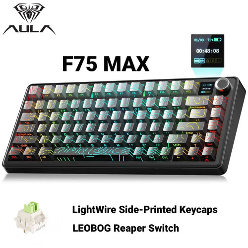 Aula F75 MAX Wireless Mechanical Game Keyboard - 75% Layout, Hot Swappable, Lighted RGB Backlit, Gasket Design, TFT Screen Knob, for PC Mac Linux (Wired RGB Gaming Keyboard Option Available), Lighted Keyboard, Wired Rgb Keyboard