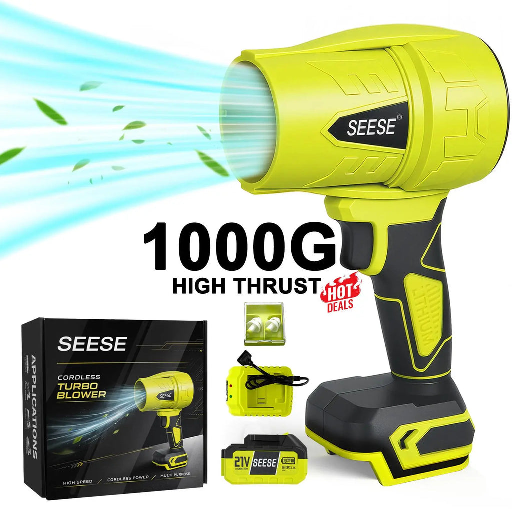 SEESE Cordless Leaf Blower Violent Turbofan,Brushlesspure Copper Motor Jet Fan with Battery,Cordlessturbo Super Power Air Duster, Car Drying after Wash, Snowremoval