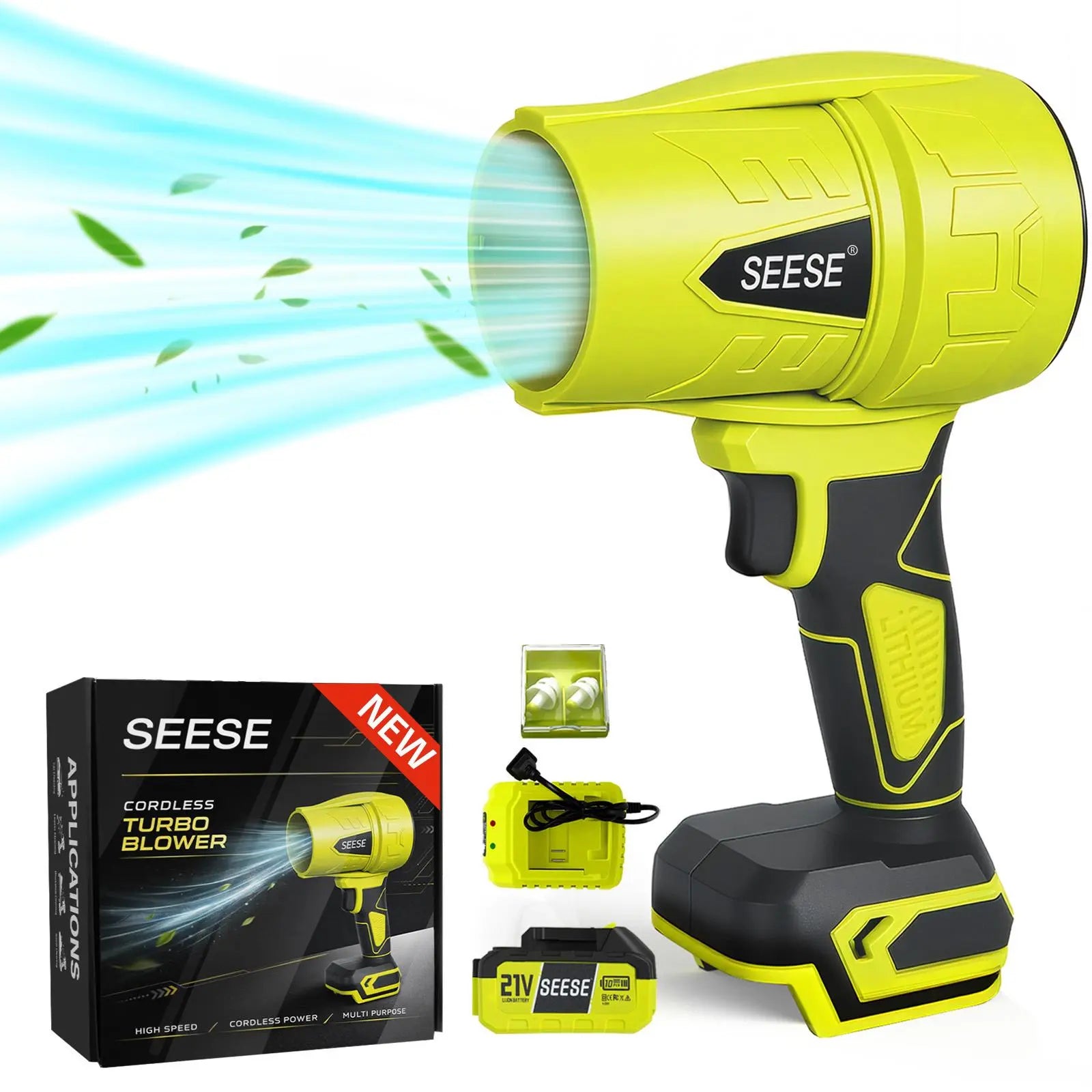 SEESE Cordless Leaf Blower Violent Turbofan,Brushlesspure Copper Motor Jet Fan with Battery,Cordlessturbo Super Power Air Duster, Car Drying after Wash, Snowremoval