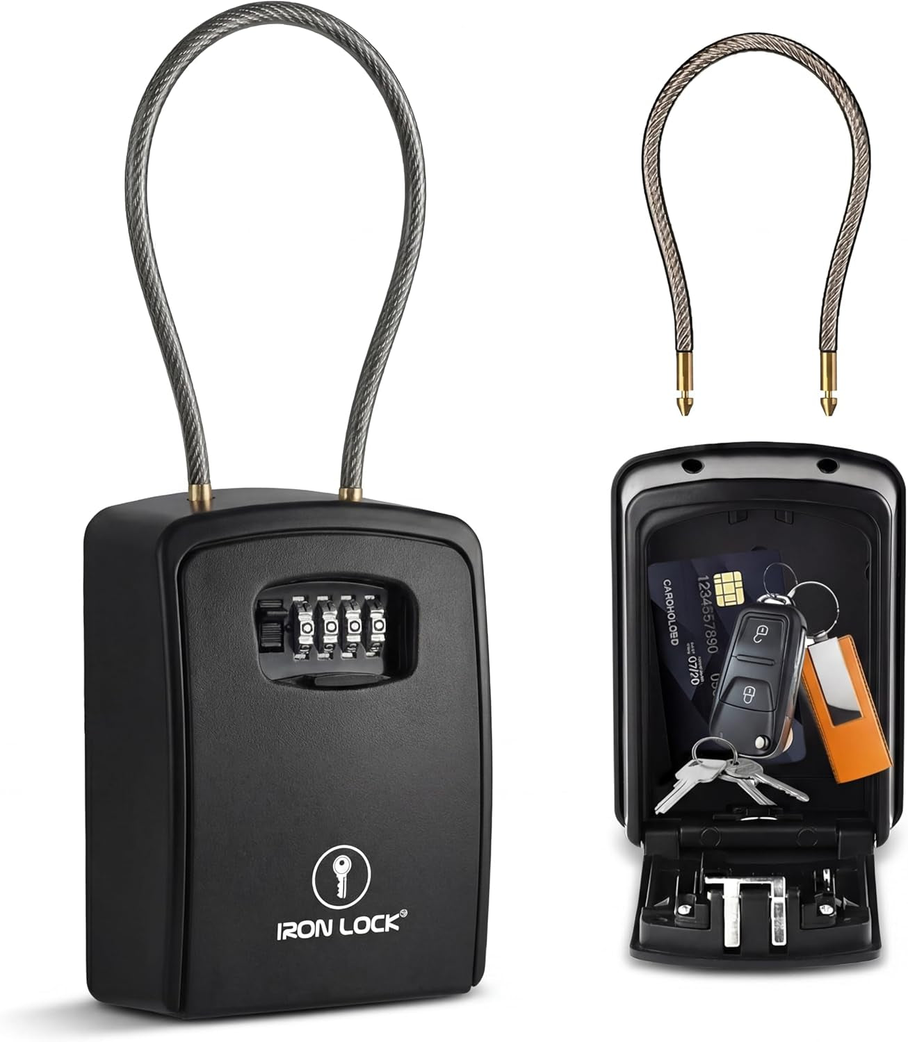® XXL Portable Key Lock Box, 15In Steel Cable, Code (XXL, Black) | Holds 20-30 Keys + Car Fobs; Unique Built-In Tray; Loops on Gate or Rail or Wall-Mounts; Resettable Code; Dial Cover