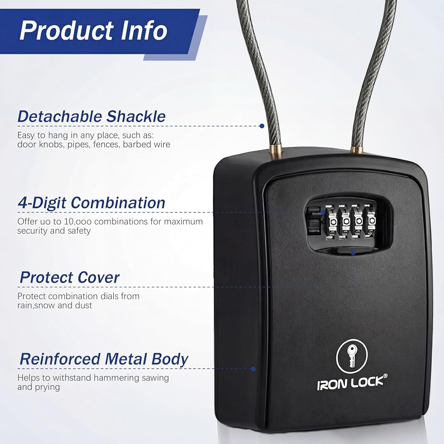 ® XXL Portable Key Lock Box, 15In Steel Cable, Code (XXL, Black) | Holds 20-30 Keys + Car Fobs; Unique Built-In Tray; Loops on Gate or Rail or Wall-Mounts; Resettable Code; Dial Cover