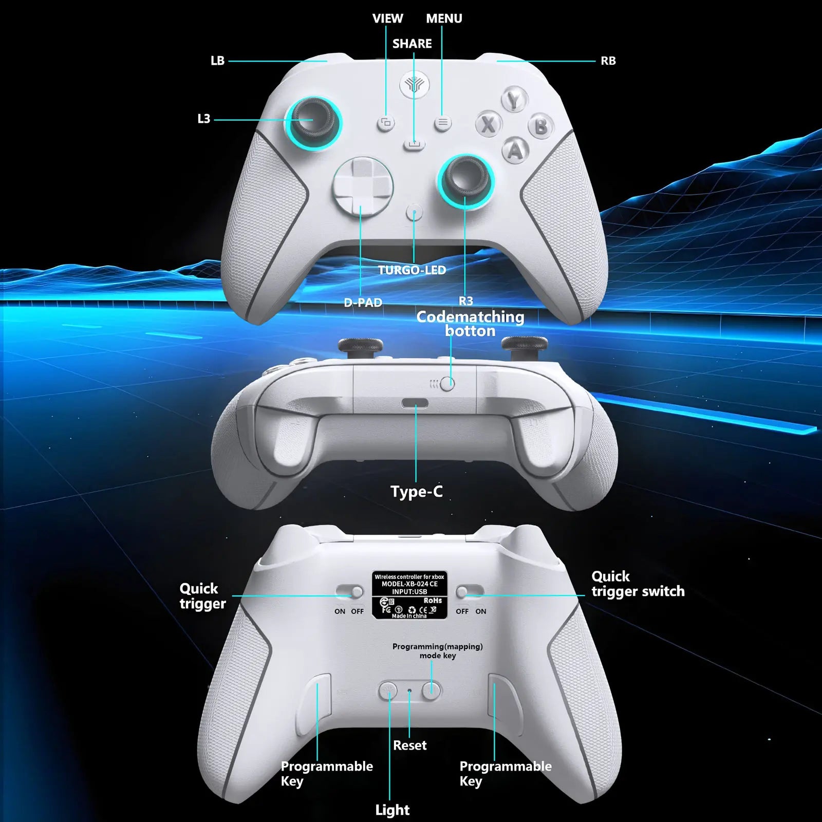 YUYIU Hall Effect Gaming Controller for Xbox Series X|S & Steam PC, Console Accessories with 7 RGB Lights, Dual Vibration, Turbo Programmable, 3.5Mm Audio Jack, 1000Mah Battery, Dual Joystick for Games & Cool Gadgets,Back to School,Back to School Haul