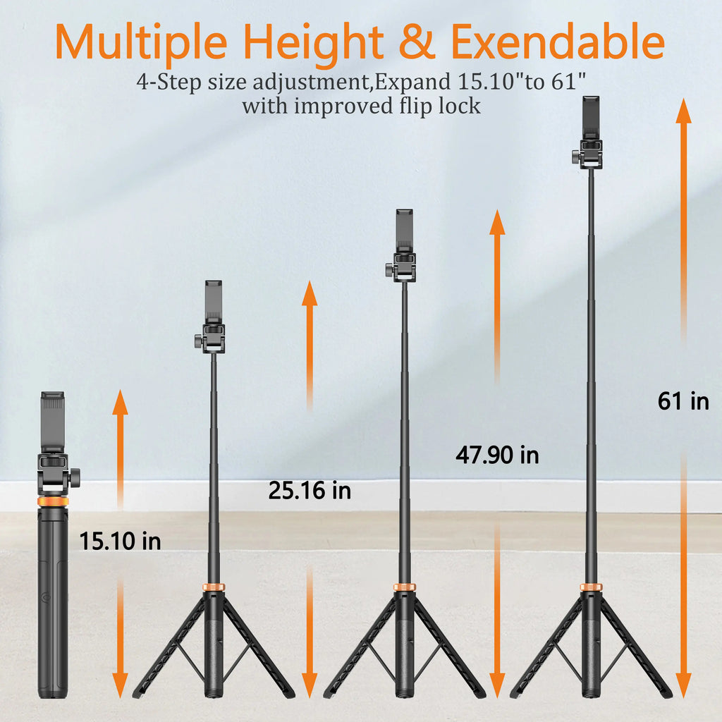 61-In Smartphone Selfie Stick - Wireless Remote, Upgraded Stable Tripod Stand, Phone Holder, Tools and Gadgets, Vlogging Equipment, Casual Selfie Accessories for Iphone 17/16/15/14/13 & Mobile Devices (Travel Use, Tripod for Iphone)