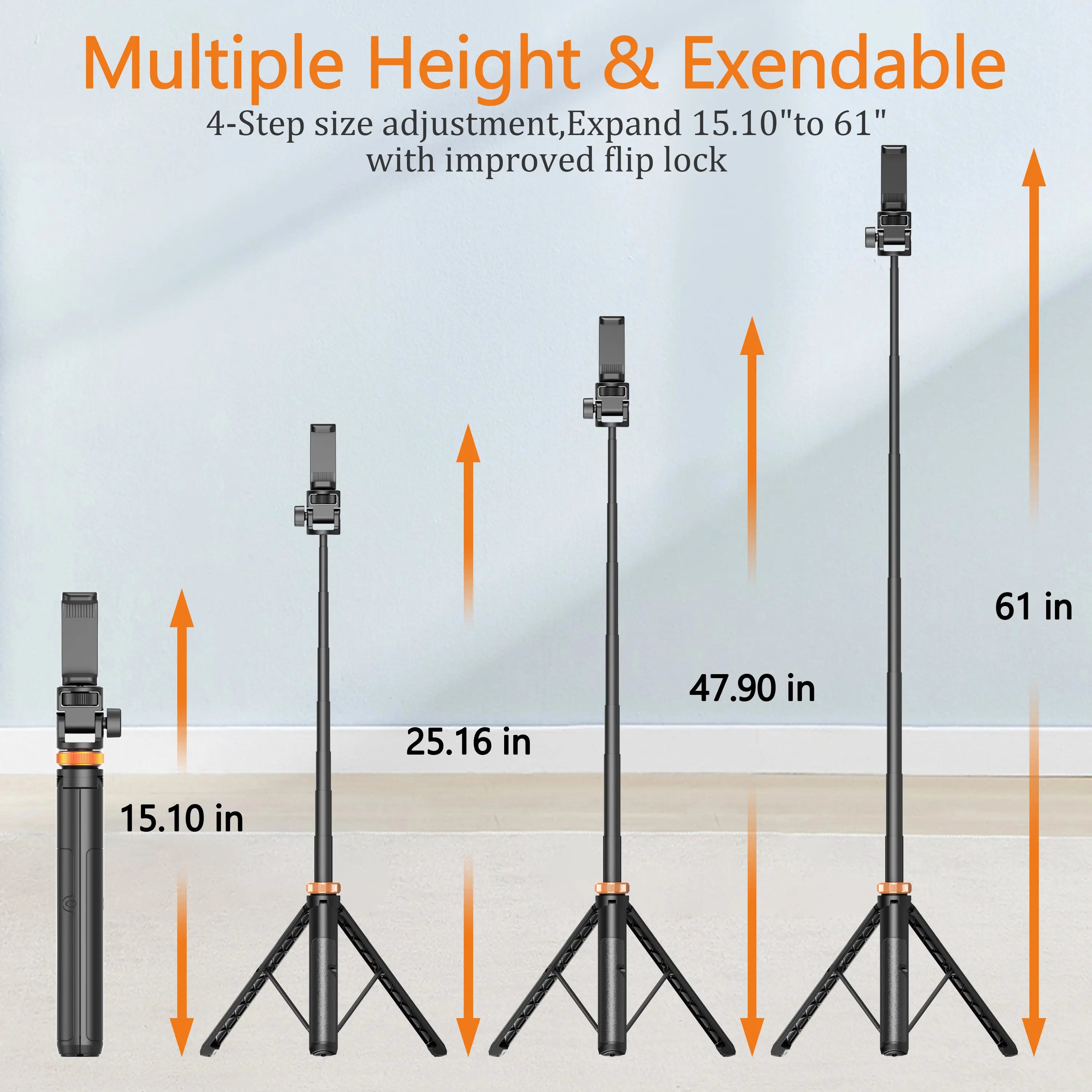 61-In Smartphone Selfie Stick - Wireless Remote, Upgraded Stable Tripod Stand, Phone Holder, Tools and Gadgets, Vlogging Equipment, Casual Selfie Accessories for Iphone 17/16/15/14/13 & Mobile Devices (Travel Use, Tripod for Iphone)