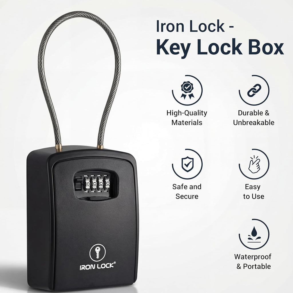 ® XXL Portable Key Lock Box, 15In Steel Cable, Code (XXL, Black) | Holds 20-30 Keys + Car Fobs; Unique Built-In Tray; Loops on Gate or Rail or Wall-Mounts; Resettable Code; Dial Cover