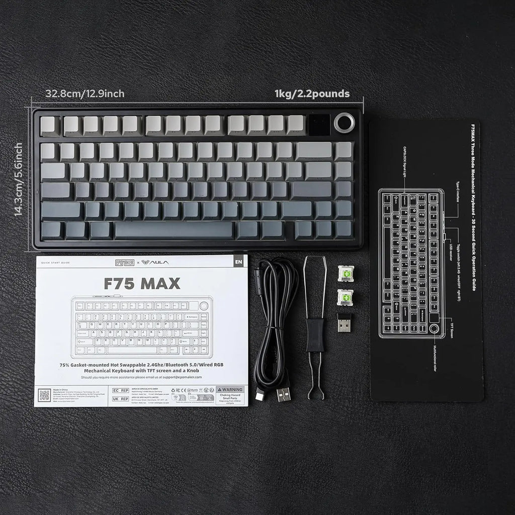 Aula F75 MAX Wireless Mechanical Game Keyboard - 75% Layout, Hot Swappable, Lighted RGB Backlit, Gasket Design, TFT Screen Knob, for PC Mac Linux (Wired RGB Gaming Keyboard Option Available), Lighted Keyboard, Wired Rgb Keyboard