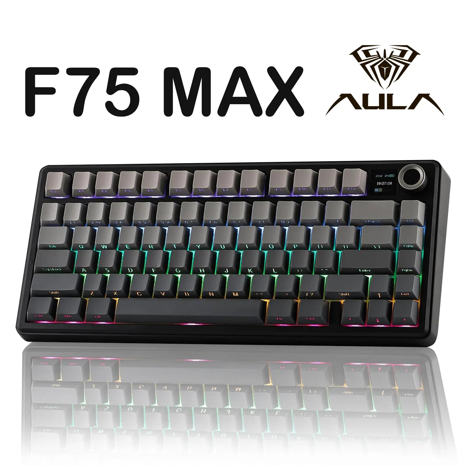 Aula F75 MAX Wireless Mechanical Game Keyboard - 75% Layout, Hot Swappable, Lighted RGB Backlit, Gasket Design, TFT Screen Knob, for PC Mac Linux (Wired RGB Gaming Keyboard Option Available), Lighted Keyboard, Wired Rgb Keyboard