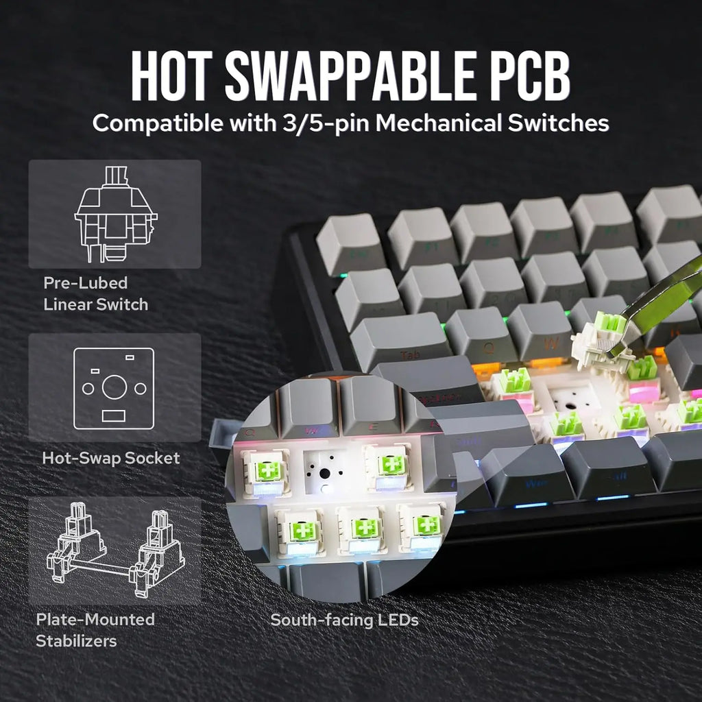 Aula F75 MAX Wireless Mechanical Game Keyboard - 75% Layout, Hot Swappable, Lighted RGB Backlit, Gasket Design, TFT Screen Knob, for PC Mac Linux (Wired RGB Gaming Keyboard Option Available), Lighted Keyboard, Wired Rgb Keyboard