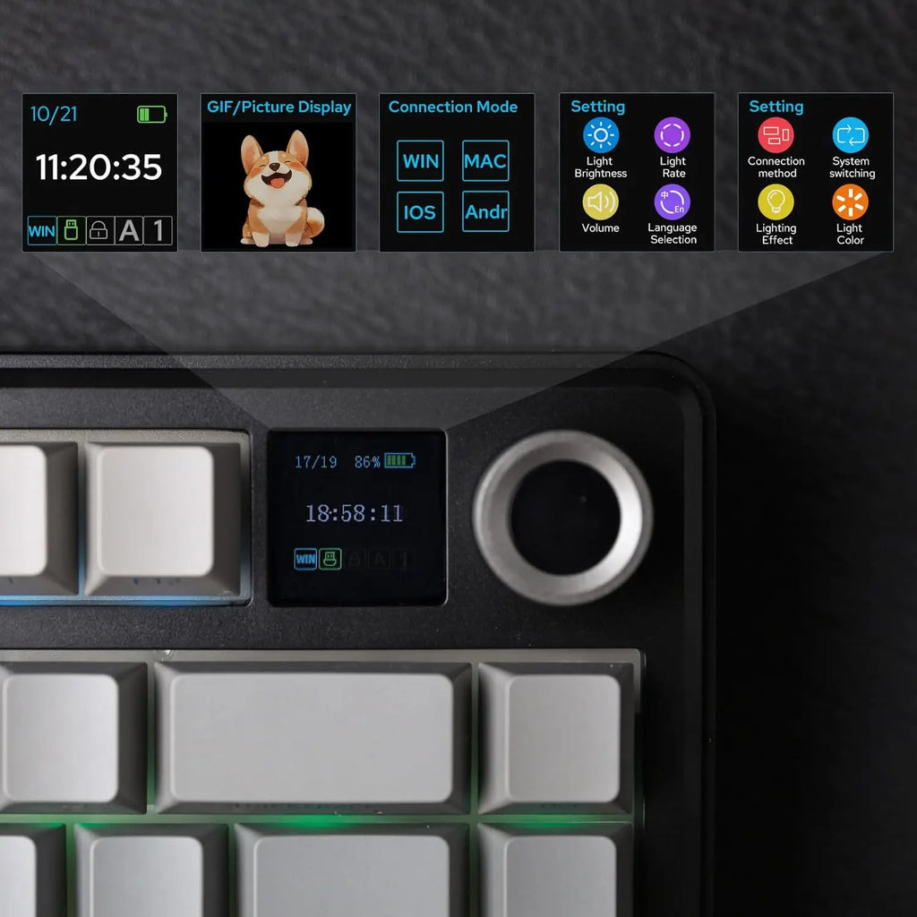 Aula F75 MAX Wireless Mechanical Game Keyboard - 75% Layout, Hot Swappable, Lighted RGB Backlit, Gasket Design, TFT Screen Knob, for PC Mac Linux (Wired RGB Gaming Keyboard Option Available), Lighted Keyboard, Wired Rgb Keyboard